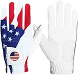 FINGER TEN Golf Gloves Men Left Hand Right Leather with Ball Marker USA Flag Pack, Mens Golf Glove All Weather Grip, Fit Size Small Medium ML Large XL (USA Flag, Large, Left)