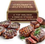 Grumpy Butcher 8 Steaks Full House Set - 4 Top Sirloin Steak (6 oz), 2 Ribeye Steaks (14 oz), 2 Filet Mignon Steak (8 oz) - Food Gifts of Premium Steak Meat