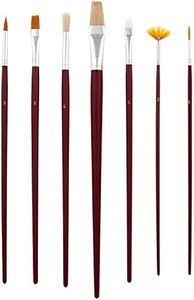 U.S. Art Supply 12-Piece Long Handle Nylon Hair & Bristle Artist Paint Brush Variety Set Red Handle