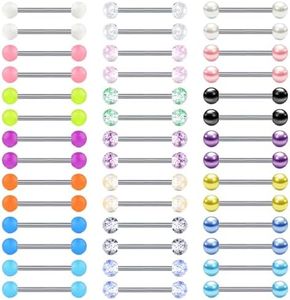 VCMART Straight Barbell Piercing Jewelry - Nipple & Tongue Rings, 14G Surgical Steel, 16mm Metal Bar