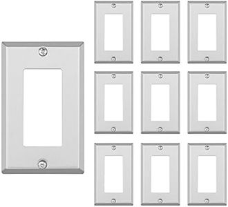 DEWENWILS Decorator Metal Wall Plate, 10-Pack Stainless Steel Outlet Cover for Receptacle, Dimmer Switch, Corrosion Resistant, Brushed Finish, Silver, ETL Listed