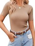 Zeagoo Women's Short Sleeve Shirt Basic Tops Crewneck Ribbed Knit Slim Fit T Shirt Cute Summer Outfits