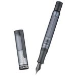 Asvine V200 Titanium Fountain Pen Vacuum Filling, Matte Black Medium Nib Clear Demonstrator Acrylic with Pen Case and Wrench