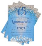 25 Quinceañera Party Invitations 5x7 Double Sided Blue Cards For Girl's 15th Birthday includes Envelopes (Spanish/En Espanol) (Blue/Family)