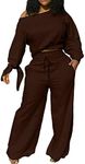 sexycherry Casual 2 Piece Outfits for Women Sexy Long Sleeve Sweatsuit Jogging Long Pants Sets Tracksuit with Pockets, Browna, 3XL