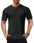 COOFANDY Men's Short Sleeve Henley Shirts Stretch Ribbed T-Shirts Casual Button Basic Tops, Black, Medium