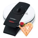 Cloer 1621 waffle maker for classic heart waffles, 930 W, waffle size 15.5 cm, infinitely selectable browning level, white, metal