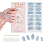 NICENEEDED 16 Pcs Blue Gel Nail Polish Strips, Marble Self-adhesive Nail Wrap UV Gel Polish Full Nail Wraps, Salon DIY Nail Wrap for Women Nail Art Manicure Design