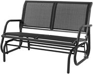 KROFEM Patio Outdoor Glider Bench, High Backrest and Breathable Mesh Fabric, Yard Porch Loveseat, Outside Rocking Swing Chair, Heavy Duty Metal, Clearance, Black