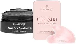 PLANTIFIQUE Dead Sea Mud Mask for Face Body Care with Hyaluronic Acid for Women and Men and Gua Sha Rose Quartz Tool for Face Anti Aging Massage Tool - GuaSha Tool - Facial Skin Care Products