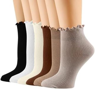 Yawlsow Women's Ruffle Socks, 6Pairs Cute Frilly Ankle Turn-Cuff Casual Socks, Frilly Edged, Knit Cotton Lettuce Crew sock, Multicoloured-2, One Size