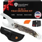 FieldTorq Field Dressing Kit | 3-in-1 Super Tool with Sheath & Sharpener | Skinning Knife for Hunting | Gut Hook | Deer Hunting Knife Set | Stag