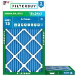 Filterbuy 16x24x1 Air Filter MERV 13 Optimal Defense (2-Pack), Pleated HVAC AC Furnace Air Filters Replacement (Actual Size: 15.38 x 23.38 x 0.75 Inches)