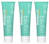 Thinkkids Safe Mineral Sunscreen SPF 50 plus, 3 Fl Oz, Natural, Water Resistant Reef Safe Sunscreen for Children, Vegan Broad Spectrum Sun Screen, Pack of 3