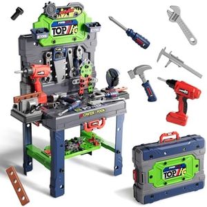 Kids Tool Bench with Realistic Tools and Electric Drill, 2-in-1 Transformable Kids Tool Set, Pretend Play Construction Workbench Toys for Toddler Boys Girls Age 3-8