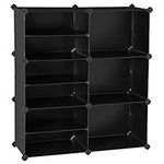 SONGMICS Cube Storage Organizer, Interlocking Plastic Cubes with Divider Design, Modular Cabinet, Bookcase, Closet Bedroom Kid's Room, Includes Rubber Mallet, 32.7 x 12.6 x 36.6 Inches, Black ULPC36H