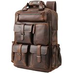 TIDING Vintage Leather 15.6" Laptop Backpack for Men Multi Pockets Travel Rucksack Work Business Daypacks