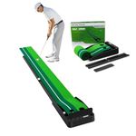 FOYPY Portable Upgraded Indoor Golf Putting mat-with Automatic Ball Return Way and Ball Dam Board-Realistic Surface Golf Putting Mat-Home-Office- Indoor and Outdoor Use-Gifts for Golfers