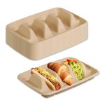 CheeseandU 25Pcs Disposable Taco Holders with 3 Dividers Disposable Taco Plates Cornstarch Taco Holders Taco Stands 3 Compartments Paper Taco Plates for Taco Tuesday, Taco Party, Microwave Safe