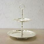 PujaNPujari Cake Stand/Serving Platter for Home and Bakery-Fruits Serve (2T Stainless Cake Stand(2Layer) Chrome Finish Ribbed.