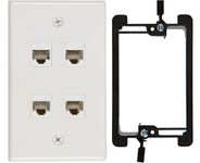 Buyer's Point 4 Port Cat6 Wall Plate, Female-Female White with Single Gang Low Voltage Mounting Bracket Device (4 Port)