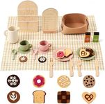 Youuys Tea Party Set for Toddlers 3-5, Wooden & Silicone Pretend Play Tea Set with Desserts, Table Decor Board & Basket, Garden Tea Party Toy for Girls Boys, Birthday Gift for Kids Ages 3+