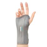 Tynor Elastic Wrist Splint, for Pain Relief, Support & Immobilization | Comfortable & Breathable for Carpal Tunnel, Sprains & Strains | Left Hand - Pack of 1 (Grey, Large)
