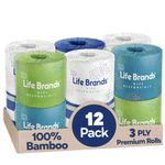 RB Life Brands Luxury Mega Roll Bamboo Toilet Paper | 3-Ply, 300 Sheets Per Roll | Durable, Eco-Friendly Toilet Tissue | Exceptionally Soft & Septic Safe | No Bleach, Dyes, Inks, or Scents (12 Rolls)