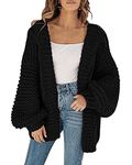 Remikstyt Womens Chunky Cardigan Cable Knit Oversized Open Front Cardigan Sweaters, Black, Small