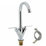 Kitchen Sink Mixer Taps Twin Dual Lever Spout Chrome Modern Kitchen Sink Basin Mono Brass Faucet Swivel 360° with Hose Chrome Faucet