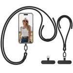 caslord Phone Strap with Hand Wrist Strap, Universal Phone Lanyard Crossbody with 2 Reusable Patches, Adjustable Phone Neck Strap Compatible with All Smartphones - Black