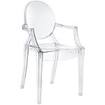 Nicer Furniture Set of1 Louis XVI Ghost Chair with Arms-Modern Armchair with Arm Polycarbonate Plastic in Clear Transparent Crystal