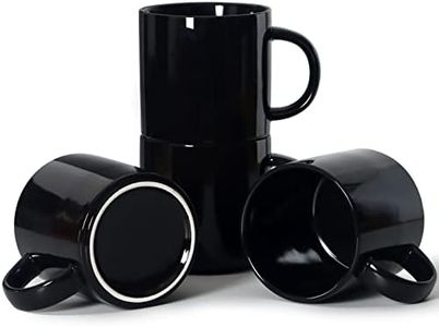 12 oz Stackable Coffee Mugs, Smilatte M101 Novelty Ceramic Cup for Boy Girl Lover, Set of 4, Black