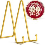 TR-LIFE 10 Inch Large Plate Stands/Holder for Display - Metal Picture Frame Holder Stand + Small Easels for Decorative Plate, Platter, Book, Plaques, Photo, Tabletop Art (Gold 2 Pack)