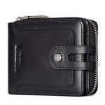 HUMERPAUL Mens Wallet Genuine Leather RFID Blocking Zipper Bifold Wallets with ID Window Card Case Hasp Zip Coin Pocket (Black)