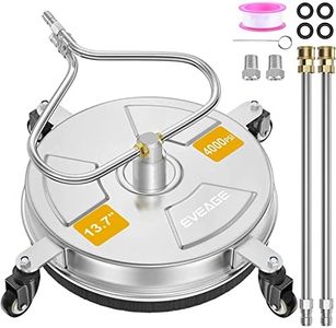 EVEAGE 13.7'' Pressure Washer Surface Cleaner with 4 Wheels Stainless Steel Washer Surface Cleaner with Unique Bending Rod Design 2 Nozzels for Cleaning Driveway, Sidewalk, 4000PSI Max (Mini Size)