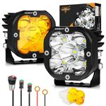 Auxbeam 3" 80W LED Cube Lights with Amber Covers, 9600LM Amber Fog Light Pods Yellow Offroad Light Bar, Spot Flood Combo Bumper Ditch Lights for Trucks Car Jeep Motorcycle, Pair