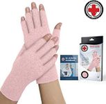 Doctor Developed Arthritis Gloves - Cotton Fingerless Compression Gloves - Hand Compression Gloves for Arthritis Relief - Compression Gloves for Women/Men, With Doctor Handbook (Pink, S)