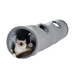 OHANA Collapsible Cat Tunnel Toy in suede, Large cat tunnels for indoor cats rabbits with 2 holes and suspended ball Dia30*130cm