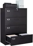 4 Drawer Lateral File Cabinet with Lock,Black Lateral Filing Cabinet,Horizontal Metal Filing Cabinet,Locked Wide Four Drawer File Cabinet for Office Home,Fit A4/F4/Letter/Legal File