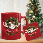 Gift Arcadia Merry Christmas Red Printed Ceramic Coffee Mug & Cup with Coaster | Gift for Christmas | Best Gift - D4