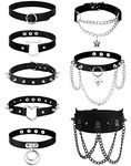 JeryWe 8Pcs Black Goth Choker for Women Leather Gothic Choker Heart Choker Pack Adjustable Cosplay Jewelry Leather Choker Punk Necklace Choker Collar for Women Men