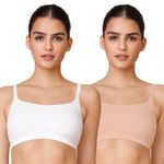 NYKD by Nykaa Easy Breezy Slip-On Bra Everyday T-Shirt Bra for Women, Wireless, Full Coverage, Non Padded-NYB165,White/Sand,M