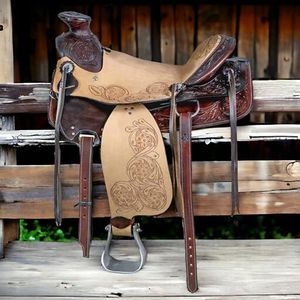 Manaal Enterprises Premium Leather Horse Wade Tree Western Leather Ranch Roping Work Horse Saddle Leather Saddle Work in Size 10" to 18" inches Seat Available (Primal Roughout, 16 Inches)