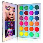 Neon Eyeshadow Palette,24 Colors Highly Pigmented Fluorescent La Catrina Makeup Pallet Glow in the Dark,UV Glow Blacklight Matte and Glitter Rainbow Eye shadows for Luminous Party Beauty