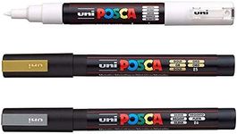 Posca PC-3M Paint Marker Pens - Glass Metal Pen - Set of White, Gold and Silver