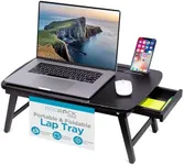 BIRDROCK HOME Bamboo Wood Lap Tray with Foldout Legs, Storage Drawer, Fits Laptops Up to 17", Tablet and Phone Slot, Laptop Table for Sitting or Standing, Work from Home, Workstation - Espresso