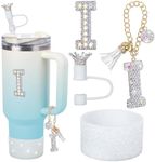 foci cozi Letter Charms for Stanley Cup Handle,Silicone Boot Accessories Charms for Stanley Cup 40oz 30oz,Crown Straw Cover Topper & Diamond Sticker(I)