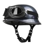 Adult German Style WWII Retro Half Helmet Motorcycle Open Face Helmet Motorbike Skull Cap Helmets for Men and Women DOT/ECE Approved Summer Half Face Crash Helmet +Goggles,Carbon Fiber,M