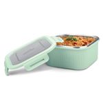 MILTON Cool Touch Square 800 Stainless Steel Container, 780 ml, Aqua Green, Microwave Safe, Food Grade, BPA Free, Refrigerator Safe